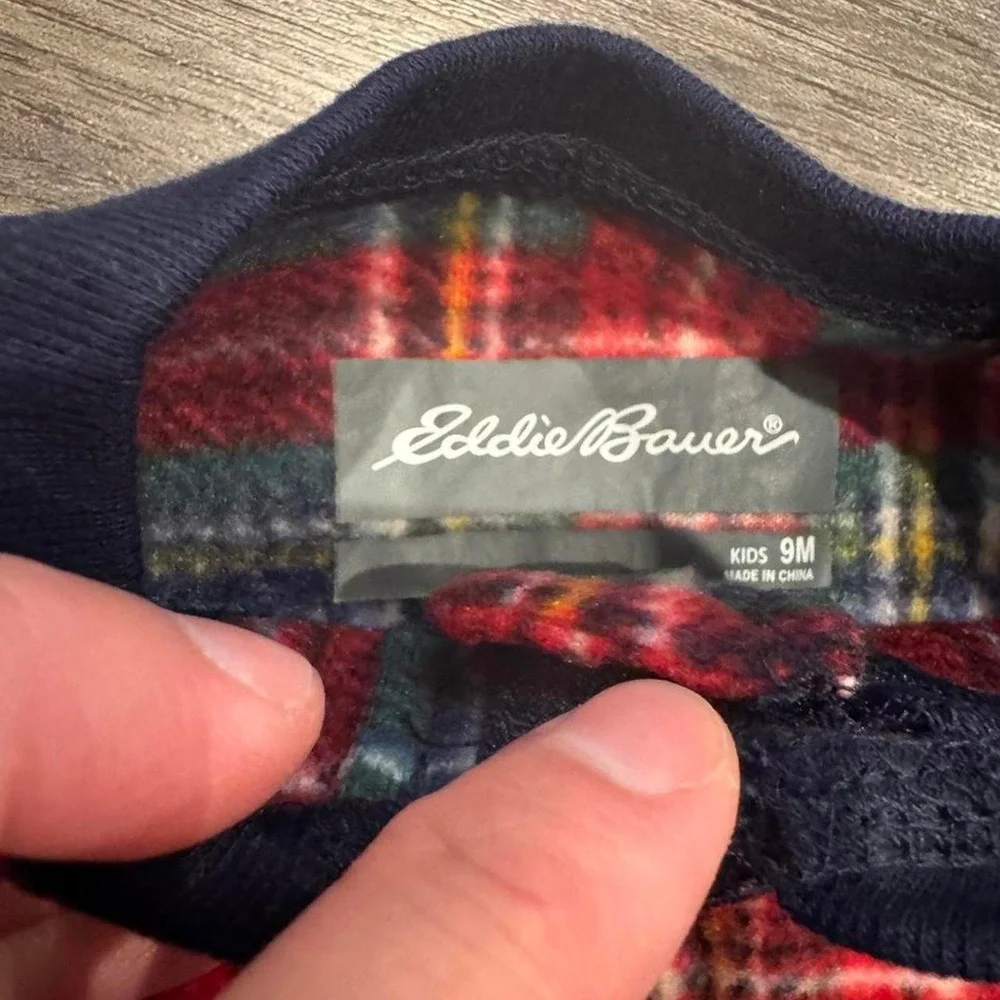 Eddie Bauer red, blue, and white plaid  Christmas baby onesie size 9 months